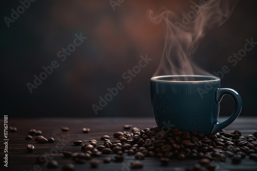 Freshly Brewed Espresso in a Coffee Cup with Creamy Swirl, Surrounded by Roasted Coffee Beans for a Rich Coffee Experience