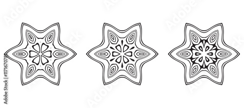 Set of Floral Mandala Decorative Ornaments for Coloring Books, Greeting Cards, Invitations, and Tattoos