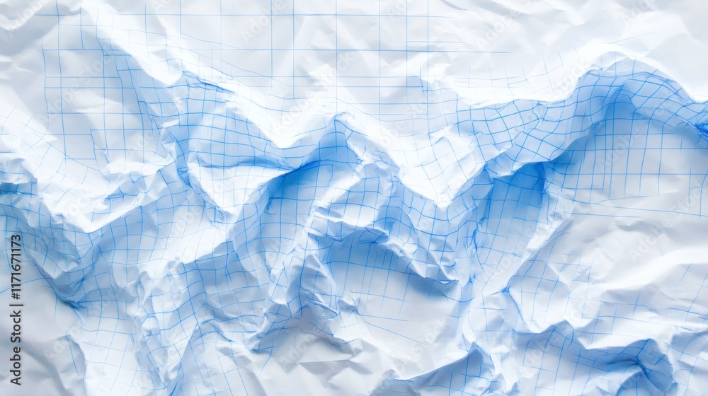 Obraz premium White crumpled paper Blue graph lines