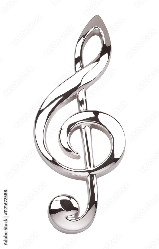 polished silver treble clef symbol isolated on transparency background, reflecting light with sleek and elegant metallic finish, perfect for music related designs polished silver treble clef symbol isolated on transparency background, reflecting light with sleek and elegant metallic finish, perfect for music related designs