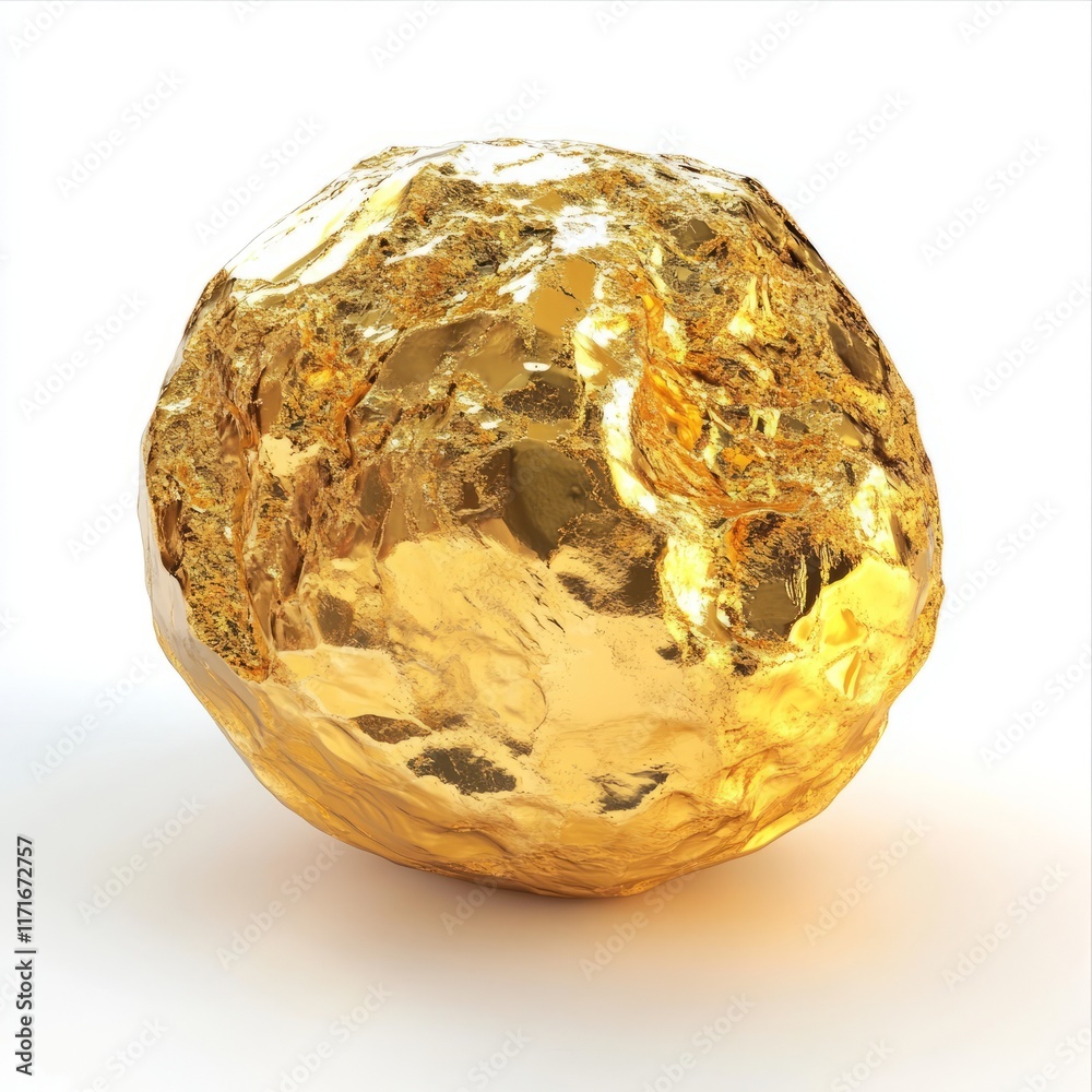 Gold Nugget in Stunning Detail: Raw Precious Metal with Natural Texture - 3D Render & Macro Photography on White Background Gold Nugget in Stunning Detail: Raw Precious Metal with Natural Texture - 3D Render & Macro Photography on White Background