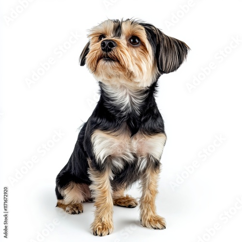 Small Yorkshire Terrier Mix with Fluffy Fur | Adorable Pet Portrait in Studio Lighting photo