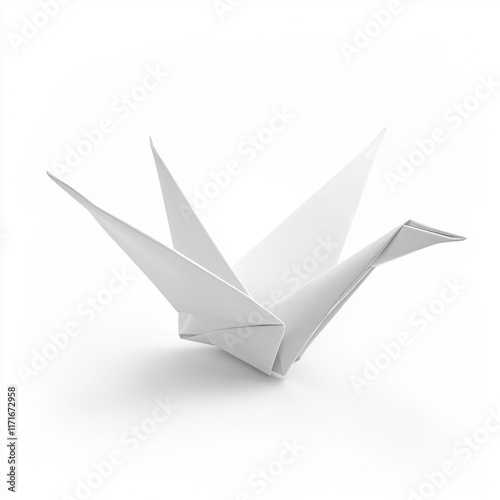 White Origami Crane with Delicate Wings | Minimalist Paper Art & Japanese Tradition, Isolated on a white background photo