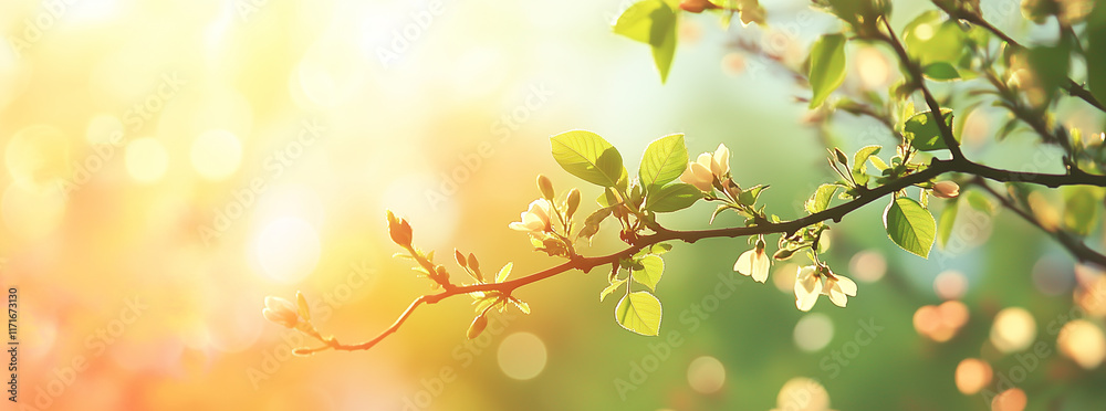 Fototapeta premium A colorful summer abstract background with bright bokeh. Blurry abstract background with natural elements.