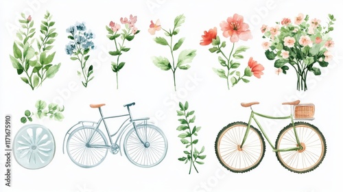 wildflower greenery collection watercolor flowers botanical nature spring floral rbs illustrations garden wild summer set flower herb illustration isolated white background vintage plant decoration photo