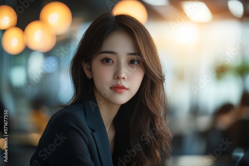 Wallpaper Mural Asian business woman suffering from neck pain working in office sitting at table. Generative AI Torontodigital.ca