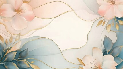 Abstract art background vector. Luxury minimal style wallpaper with golden line art, flower and botanical leaves, watercolor. Elegant vector background for banner, poster, web and packaging.
