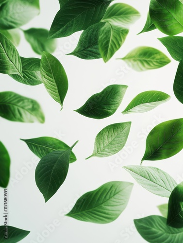 Flying fresh green leaves, cut out