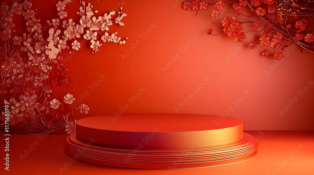 Fototapeta premium 3d podium background themed chinese new year. Suitable for promotion product