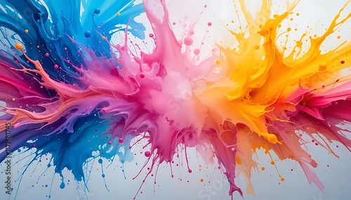 An abstract background of bright, colorful paint splashes in a variety of shades.