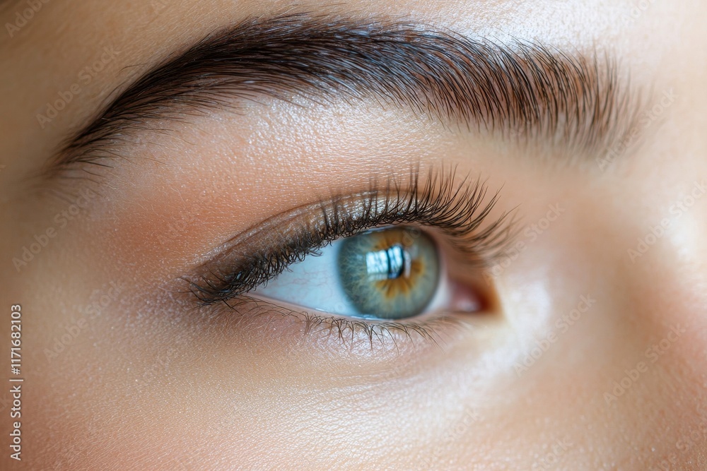 Obraz premium Optimise vision by contact lens, Close-up of woman face during insert contact lens to her eyes. Generative AI