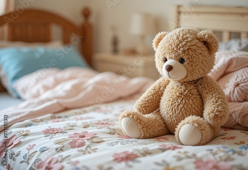 teddy bear on bed