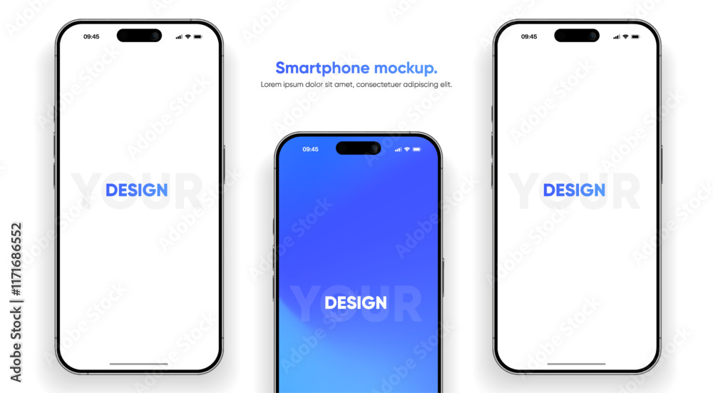 Realistic smartphone mockup. Mobile phone vector with isolated on white background. Device front view. 3D mobile phone with shadow. Realistic, high quality smart phone mockup for ui ux presentation.