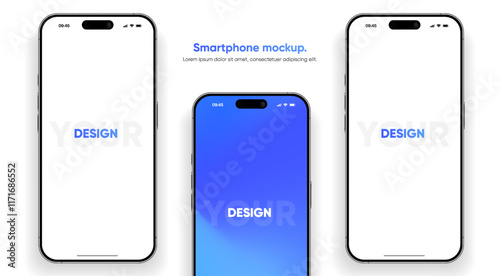 Realistic smartphone mockup. Mobile phone vector with isolated on white background. Device front view. 3D mobile phone with shadow. Realistic, high quality smart phone mockup for ui ux presentation.