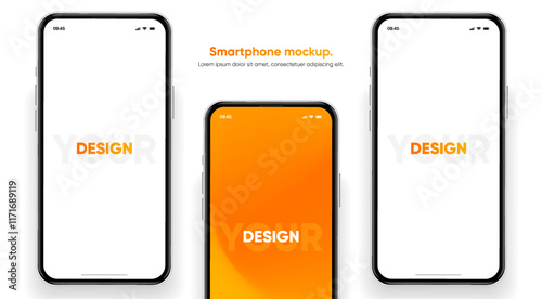 Realistic smartphone mockup. Mobile phone vector with isolated on white background. Device front view. 3D mobile phone with shadow. Realistic, high quality smart phone mockup for ui ux presentation.