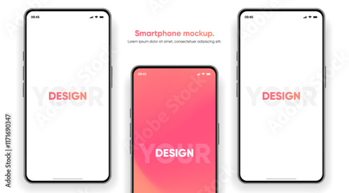 Realistic smartphone mockup. Mobile phone vector with isolated on white background. Device front view. 3D mobile phone with shadow. Realistic, high quality smart phone mockup for ui ux presentation.