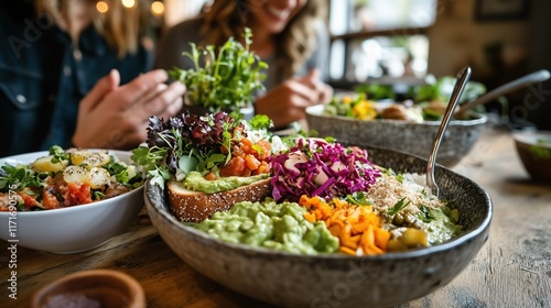 Fresh and Vibrant Healthy Bowls in a Cozy Cafe Setting