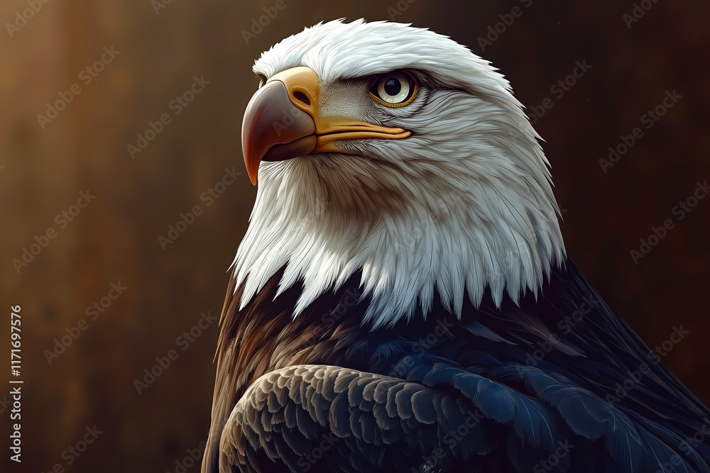 Fototapeta premium A bald eagle with a yellow beak and a black background