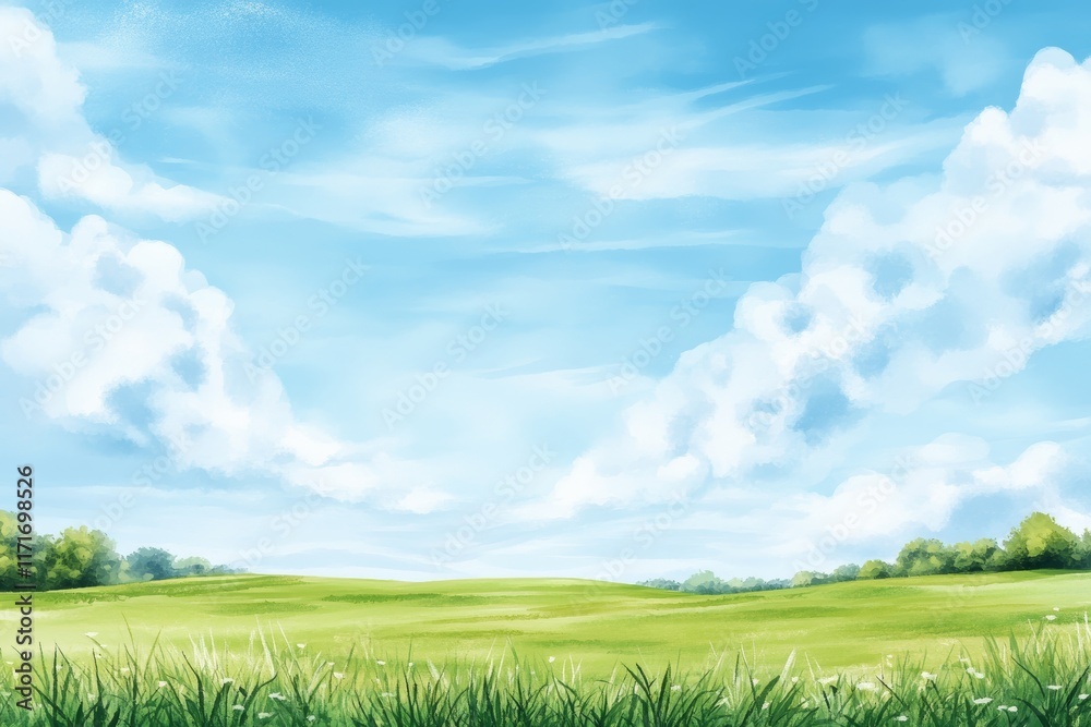 Obraz premium Field with a blue sky and clouds