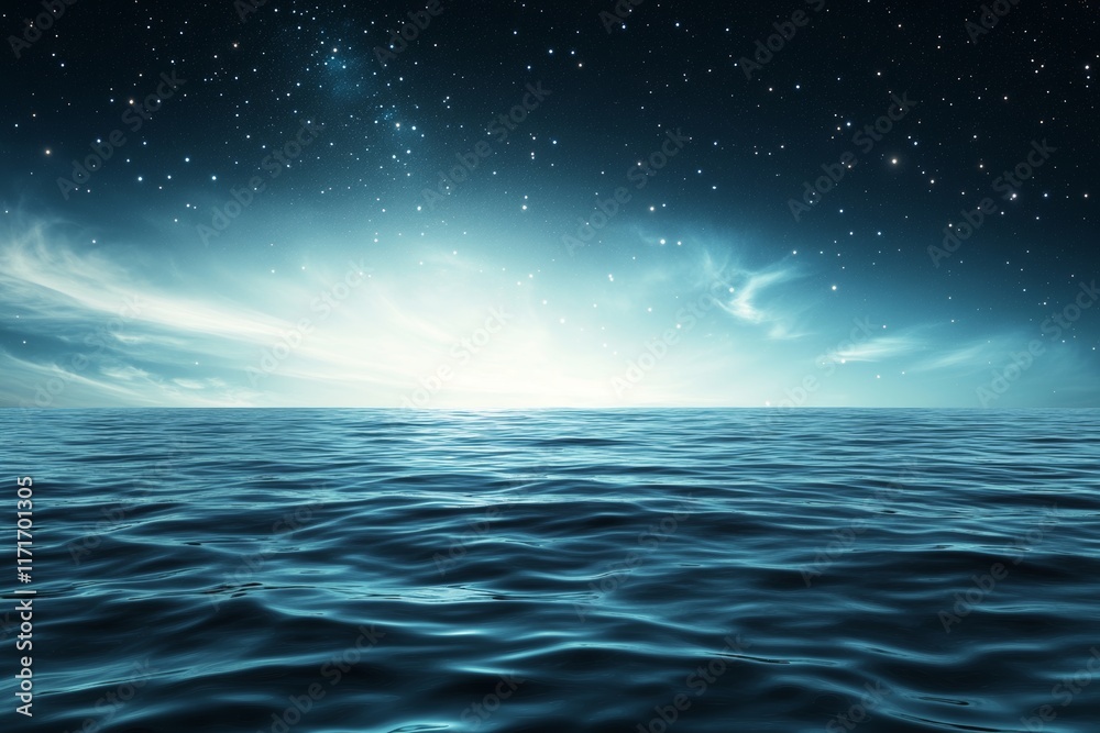 Beautiful blue ocean with a starry sky above it Beautiful blue ocean with a starry sky above it