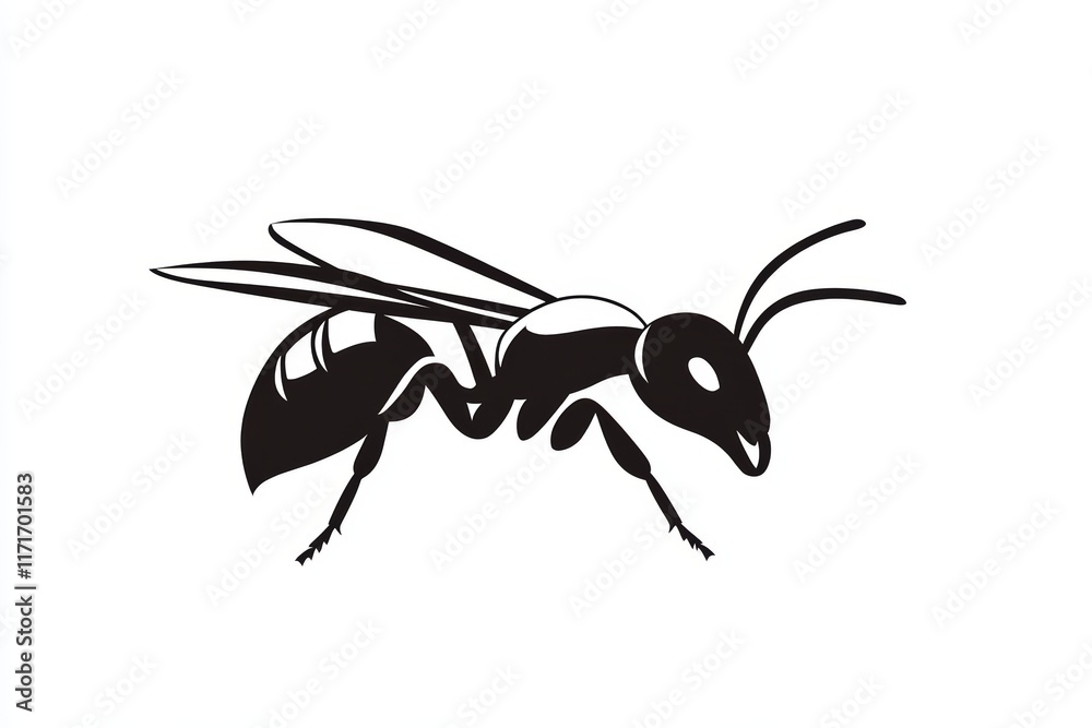 Fototapeta premium Black and white drawing of a wasp