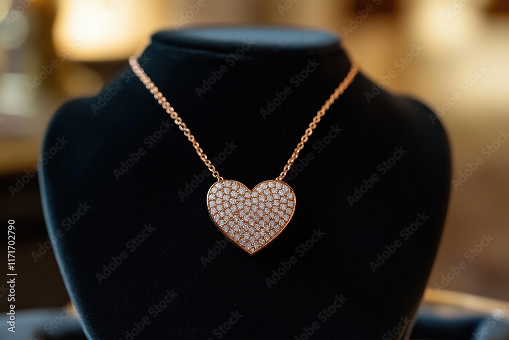Diamond heart necklace on a black display with soft lighting Diamond heart necklace on a black display with soft lighting