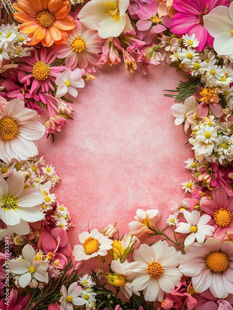 A frame made of a variety of spring flowers. Spring sale.