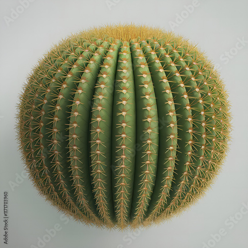 A stylized 3D model of an echinocactus on a white background. photo