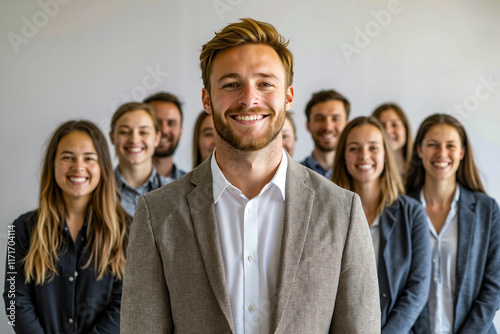 A man standing in front of a group of people photo