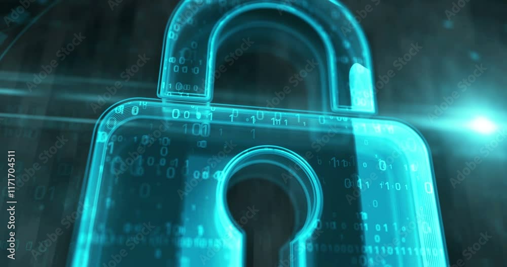 Cyber security and computer data protection with padlock symbol digital concept. Cyber technology and computer background abstract 3d. Seamless and loopable.