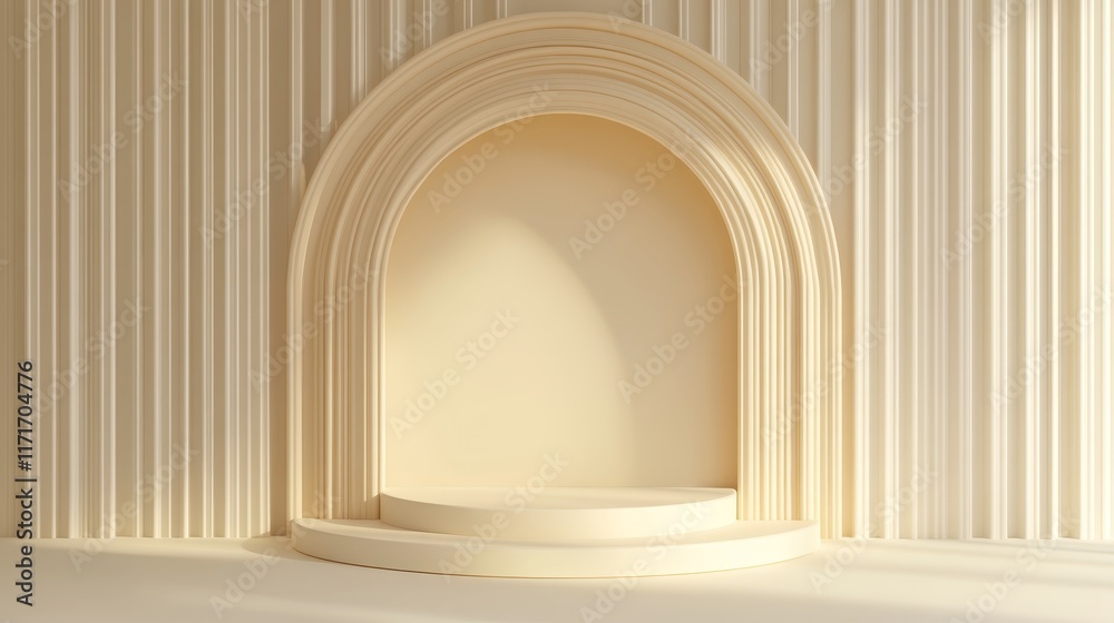 Fototapeta premium A minimalist archway display with soft lighting and curved edges, ideal for presentations.