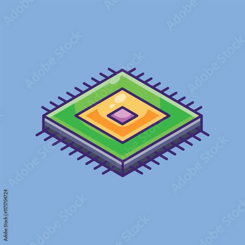 Central Processing Unit Cartoon Vector Icon Illustration. Computer hardware object icon concept. Flat cartoon illustration.