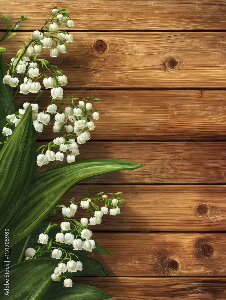 Naklejka premium lilies of the valley on. wooden background