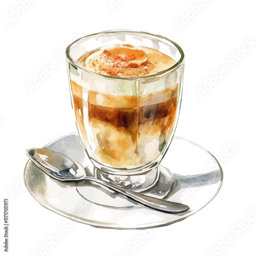 A watercolor vector painting of a cup of Vietnamese egg coffee, isolated on a white background. Vietnamese Egg Coffee vector.

