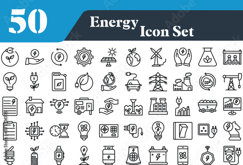 Energy bold stroke line style icons set, renewable energy, sustainable energy, clean energy, green energy, energy conservation, energy efficiency, energy icon