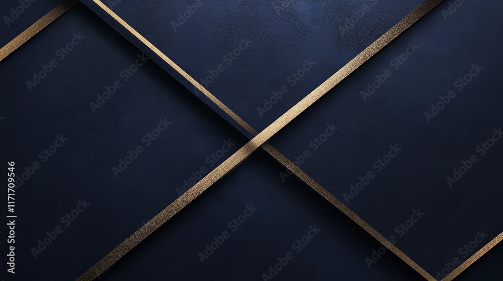 Fototapeta premium A modern abstract design featuring dark blue panels and intersecting gold lines.