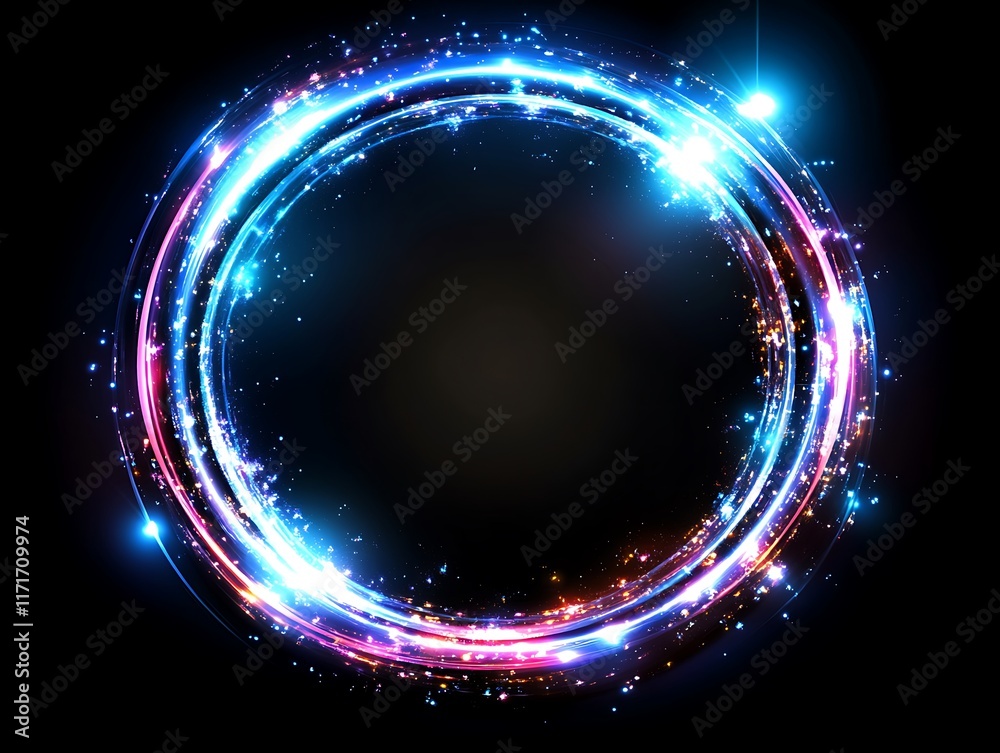 Obraz premium Glowing Neon Circular Light Trails Abstract Design