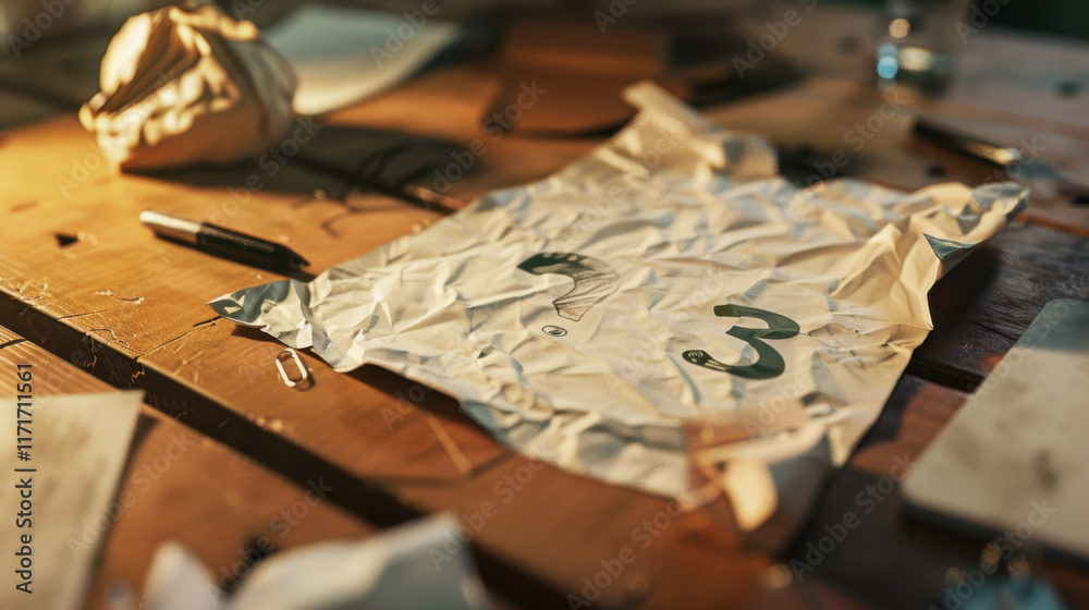 Naklejka premium wrinkled piece of paper with question mark on it