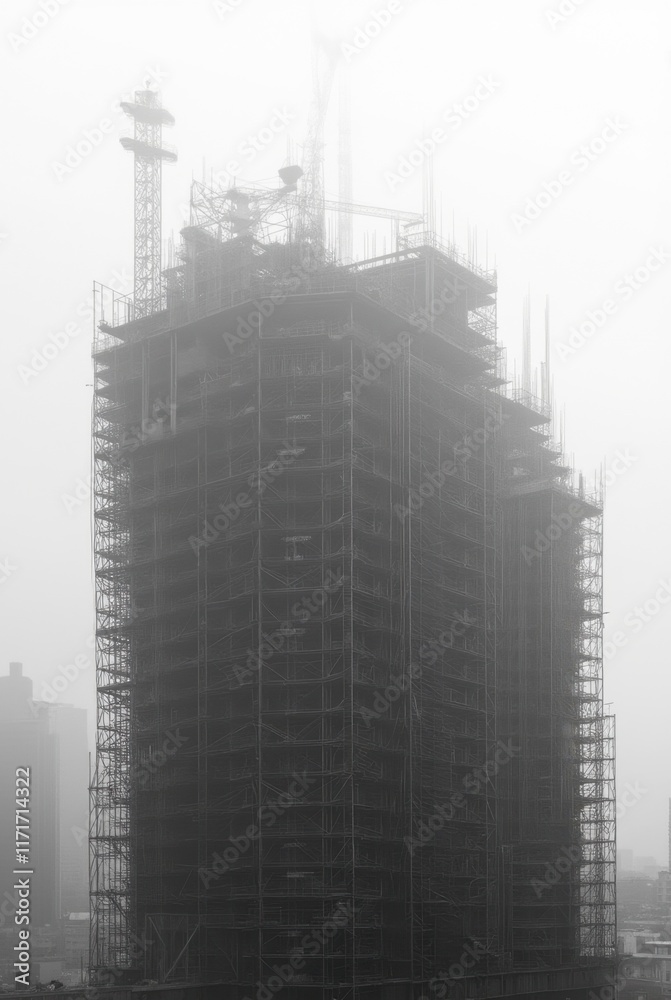 Fototapeta premium Modern Building Under Construction in Monochrome