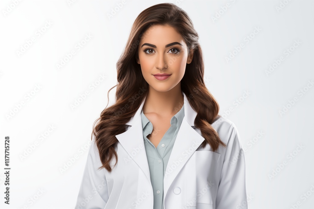Confident young woman in a lab coat, representing modern healthcare professionalism and dedication. Confident young woman in a lab coat, representing modern healthcare professionalism and dedication.