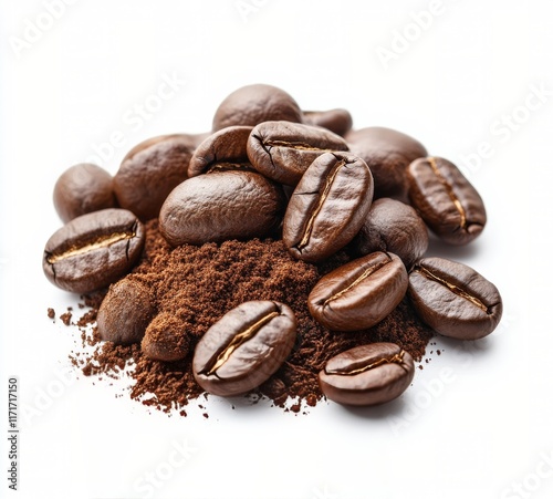 Dark roasted coffee beans and ground coffee blend for brewing and flavor enjo...