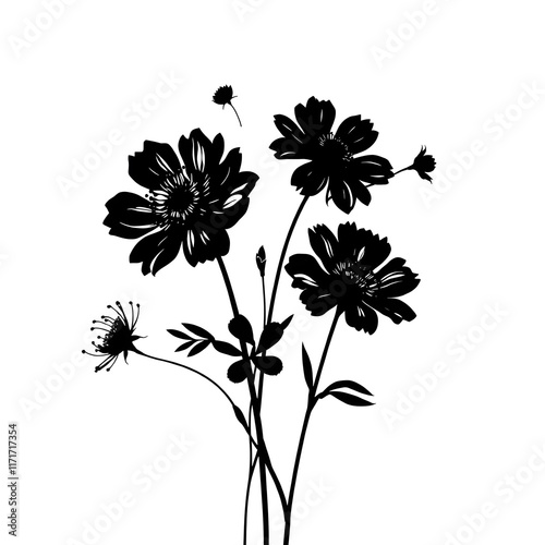 black and white flower silhouettes vactor file Generative AI 