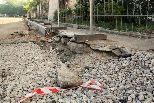 Принти на полотні Part of sidewalk is under construction with the concrete broken and exposed