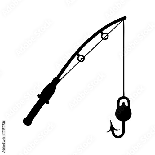 Fishing rod with hook and line icon ,isolated on white