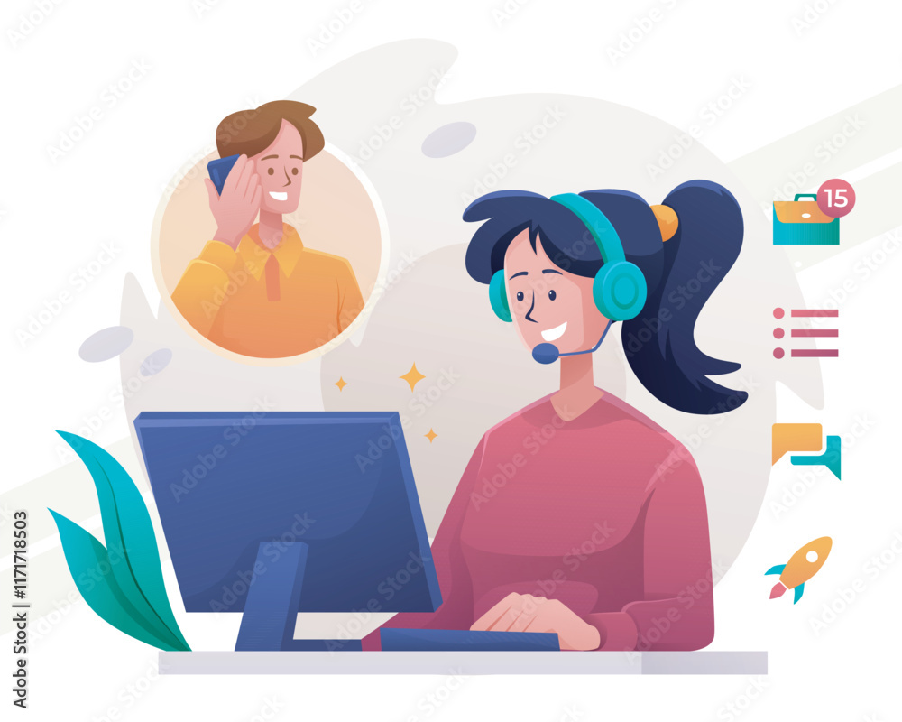 An illustration depicting customer service interaction in a modern setting An illustration depicting customer service interaction in a modern setting