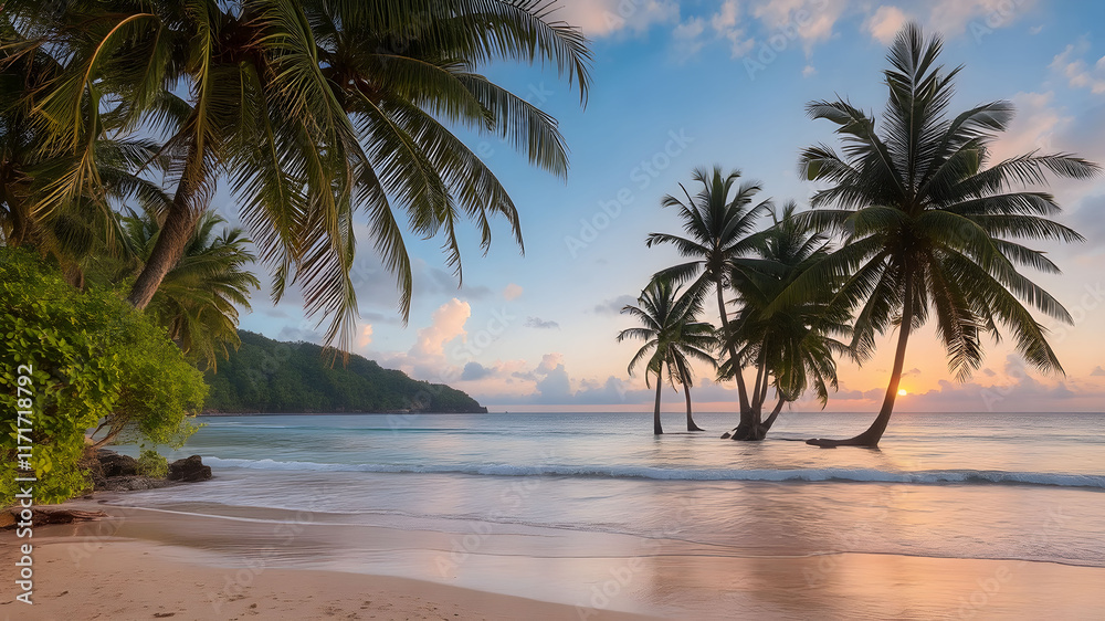 Obraz premium Tropical beach at sunset - nature background
