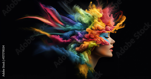 Vibrant colors swirl to form a striking representation of creativity and expression at dusk with a serene figure amidst dynamic hues