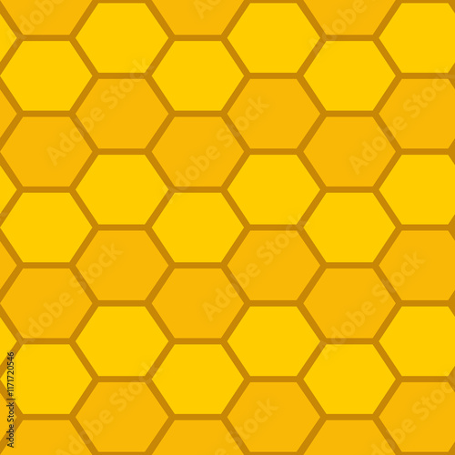 Seamless repeating pattern with yellow honeycomb. Wallpaper. Vector illustration.