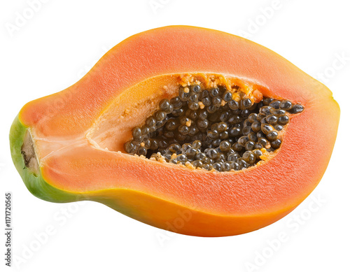 Ripe papaya with cut in half isolated on white background  photo