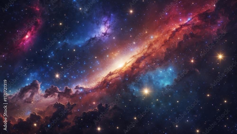 Naklejka premium Colorful galaxy nebula and starry night cosmos